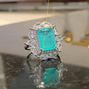 💝 925 Silver Exclusive Blue Emerald Cut Cubic Zirconia Ring, FB16FA1064